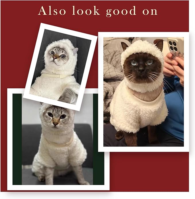 Warm Fleece Lined Winter Clothing for Sphynx & Devon Rex Cats | Soft Faux Lamb Wool | Cozy and Comfortable (Sheep Costume,XXL 4.5-5.5 kg)
