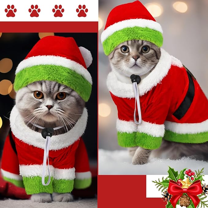 Cat Christmas Costume Lime Green Character Pet Outfit Holiday Green Furry Pet Velvet Costume Cosplay Outfit Cute Funny Christmas Dogs and Cats Clothes for Party Favors(X-Large)
