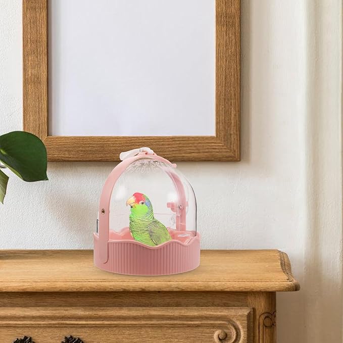 COHEALI Portable Parrot Cage with Kettle Lightweight Breathable Bird Travel Carrier for Parakeets and Conures Outdoor Transport Cage in Soft Pink