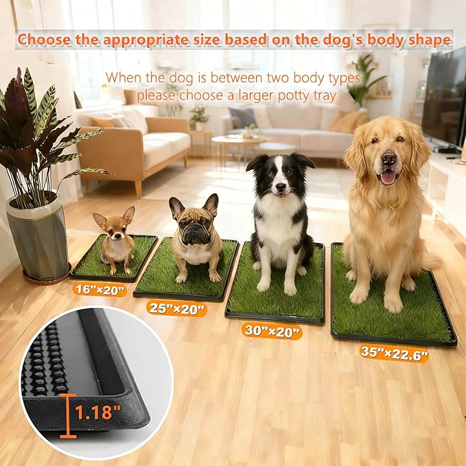 35"X22.6" Dog Grass Pad with Tray - Indoor/Outdoor Artificial Turf Potty Training Mat for Large Dogs, Portable Dog Litter Box for Balcony/Patio, Washable Reusable Pee Pad and Fake Grass for Dogs