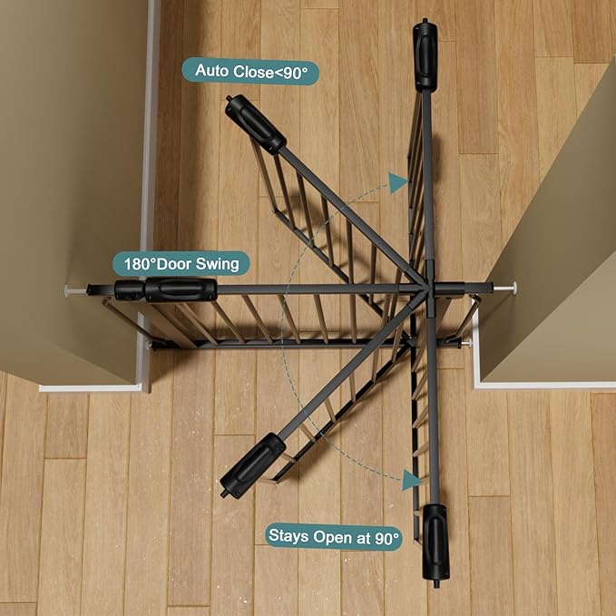 Extra Wide Baby Gate Tension Indoor Safety Gates Black Metal Large Pressure Mounted Pet Gate Walk Through Long Safety Dog Gate for The House Doorways Stairs (33.86"-38.58"/86-98CM, Black)