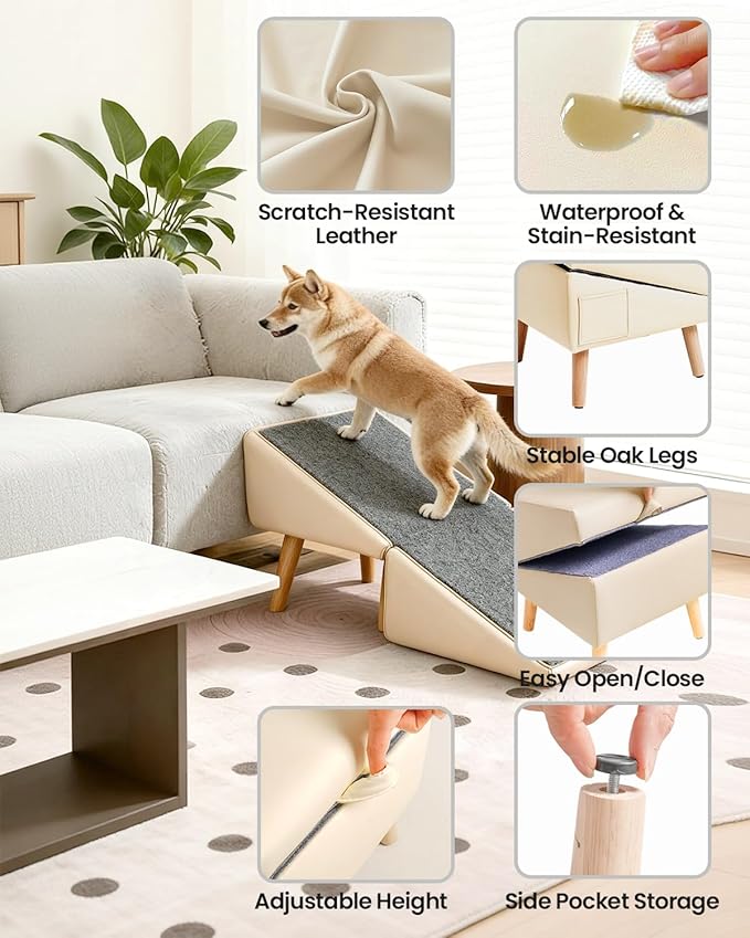 Dog Ramp for Couch & Bed, 2-in-1 Dog Stairs for Small Dogs & Cats, 11.81'' Indoor Pet Ramp with 23°Gentle Slope, Non-Slip Felt, Joint Protection for Senior & Injured Pets, Sturdy Ottoman-Style Design