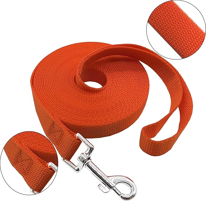 Nylon Training Dog Leash for Small Medium Large Dogs, 15ft 20ft 30ft 50ft Long Leash Dog/Puppy Lead for Obedience Recall Training, Camping (1" x 30ft, Orange)