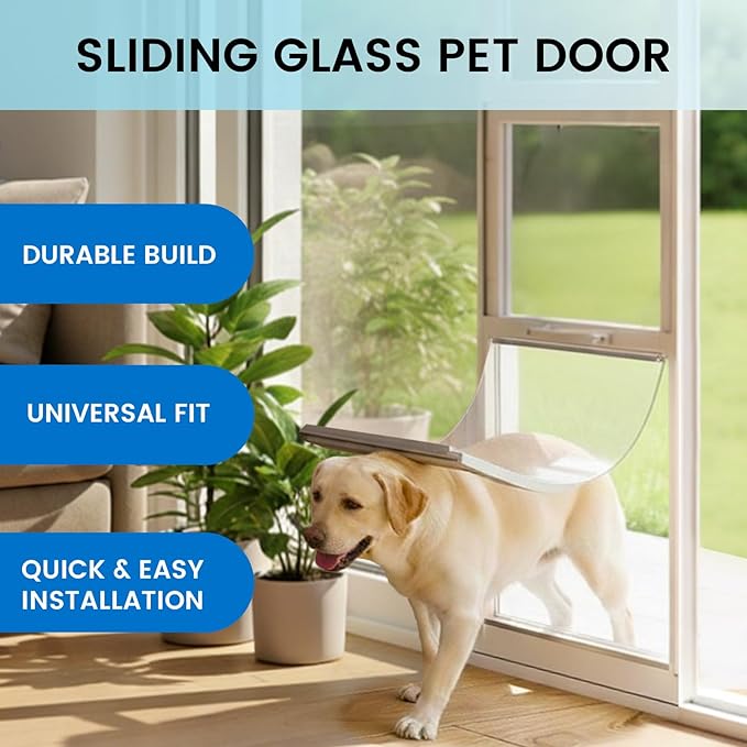 Anti-Shatter Dog Door for Sliding Glass Door,White Sliding Glass Dog Door,No-Cut DIY Installation,Aluminum Frame & Secure Lock for Large Dogs (Large- for 88.6-94.5inch)