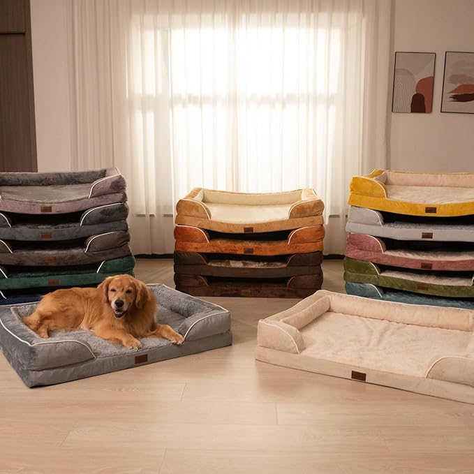 Comfort Expression Orthopedic Dog Bed for Medium Dogs 28x19 Inch, Waterproof Egg Crate Foam Medium Pet Bed with Removable Bolsters, Dog Couch with Washable Cover & Non-Slip Bottom, Grey White
