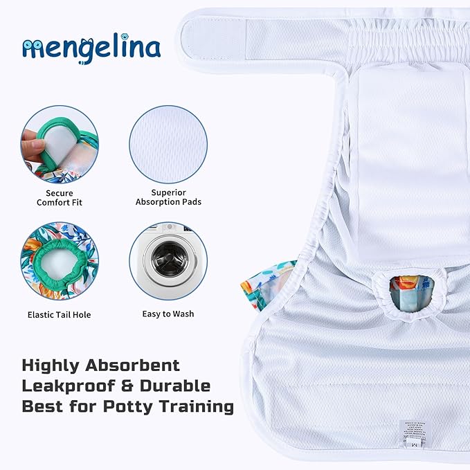 Dog Diapers Female Washable (3 Pack), Reusable Dog Period Diapers Female Doggie Diapers Puppy Diapers Female Dog Diapers for Heat, Incontinence, Excitable Urination,M