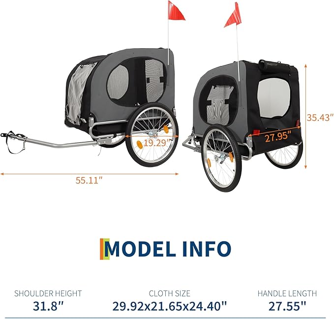 Dog Bike Trailer, 88LBS Dog Cart for Bicycle, Pet Cart Bicycle Carrier with Quick Release Wheel, Washable Non-Slip Lining, Easy Folding Cart Frame, Univer-Sal Bicycle Coupler