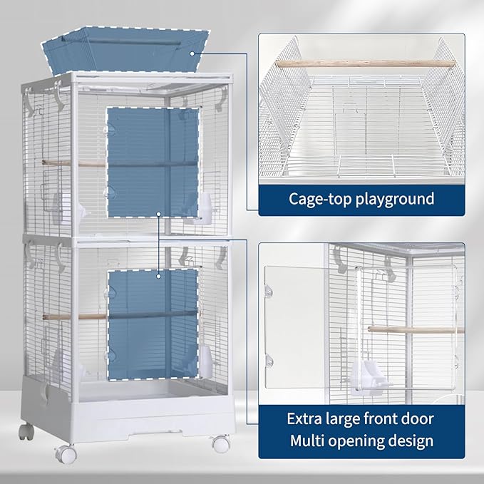 44Inch Small Bird Cage with Wheels, Bird Cage with Parrot Stand, 3 in 1 Bird Carrier for Parakeets, Canaries, Lovebirds, Small Quaker, Cockatiels, Budgie, Green Cheek,Conure