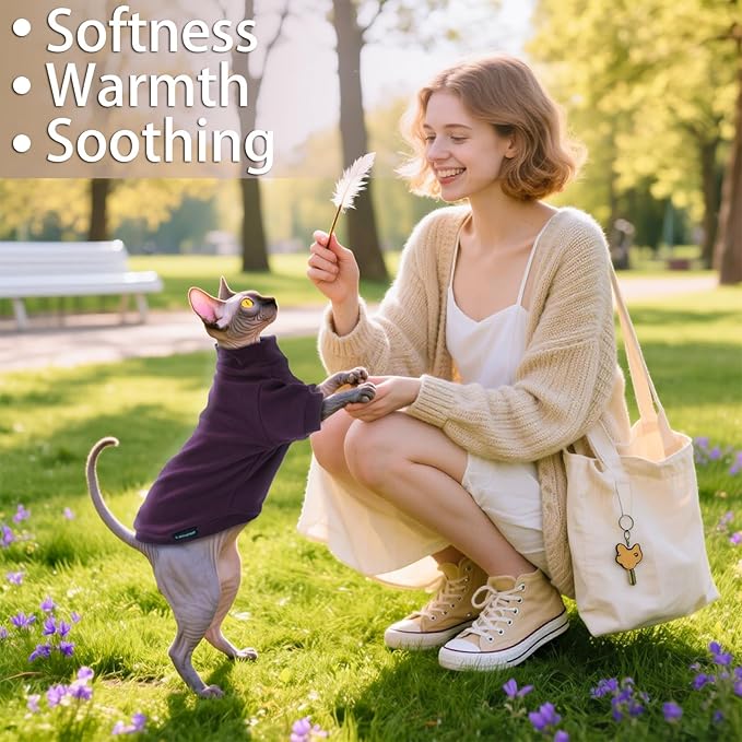 Sphynx Cat Sweater Hairless Cat Clothes Sweater Shirt Soft Warm Long Sleeves Pullover Pet Clothes Pajamas Dog Cloth for Small Dogs Jumpsuit Pet Sweaters (Dark Purple, M)