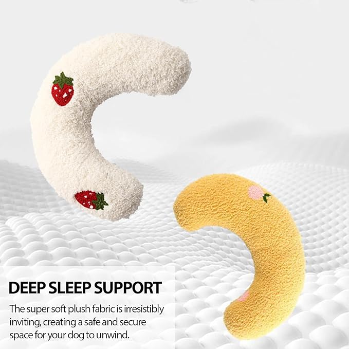 U-Shaped Calming Pillow for Cats and Dogs - Super Soft Plush Fabric, Cozy Headrest, Neck Support for Deep Sleep, Kitten Headrest, Pet Bed (White + Yellow)