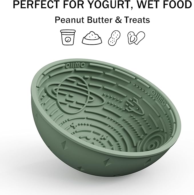 OHMO Slow Feeder Bowl Lick Mat for Dogs(Sage Green, 6.3") Interactive Soft Silicone w/Wobbly & Stable Galaxy Design, Reduces Pet Boredom Anxiety, Easy Clean