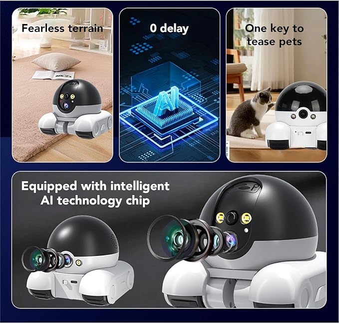 Zunate 4G Movable Pet Camera with Dual Lens, 1080P Indoor Home Security Cam, 2 Way Audio, 5200mAh Rechargeable Battery, Remote APP Control for Dogs Cats Monitoring (32G 300W)