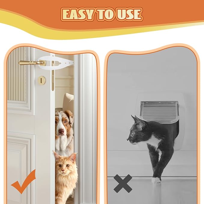 TGIOW Cat Door Latch, 1 Pcs Cat Door Stopper Pet Door Latch to Keep Dog Out of Litter Box and Food, Door Prop for Cat with 5 Adjustable Size Strap 2.5-6" Wide, No Measuring, Easy to Install, White