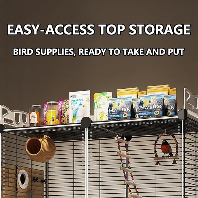 Large Parrot Cage with Acrylic Doors, 4 Casters, Perch & Feeder, Detachable Drawer, Ideal for Cockatiels, Budgies, Conures, Indoor/Outdoor Use – Spacious White Birdcage (Black, 72 * 36 * 142)