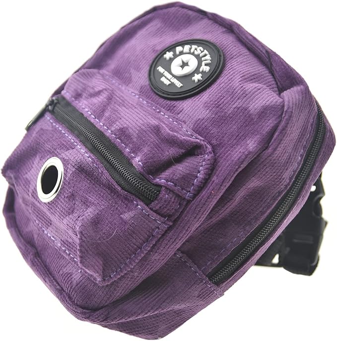 FLAdorepet Dog Backpack Harness with Leash, Dog Poop Bag Dispenser, Pet Self Carrier Adjustable Travel Hiking Walking Harness Backpack for Small Medium Dogs (L(Fit:10-15lb), Purple)