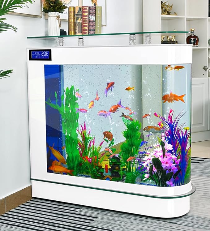 124Gal LED Aquarium Kit Upright Fish Tank Large Glass Fishbowl Glsaa Bar for Patios Living Office Room and Kitchen