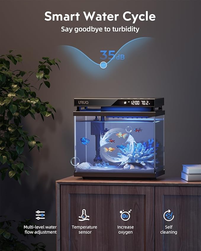 2 Gal Fish Tank Betta Aquarium Kit Black & 50W Aquarium Heater