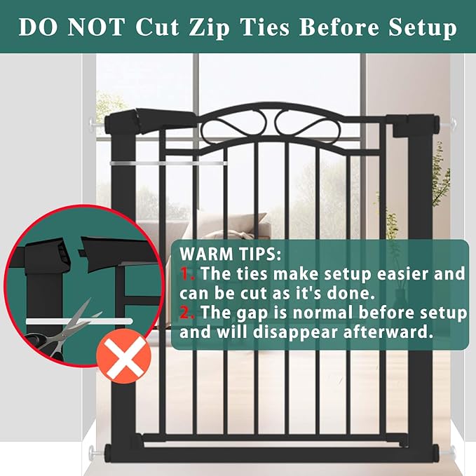 Fairy Baby 51.6"-54.3" Extra Wide Baby Gate with Door, 52 53 54 Inches Walk THR Baby Gates for Stairs Pressure Mounted no Drill, Indoor Tension Metal Child Pet Dog Safety Gate for Kids, Black