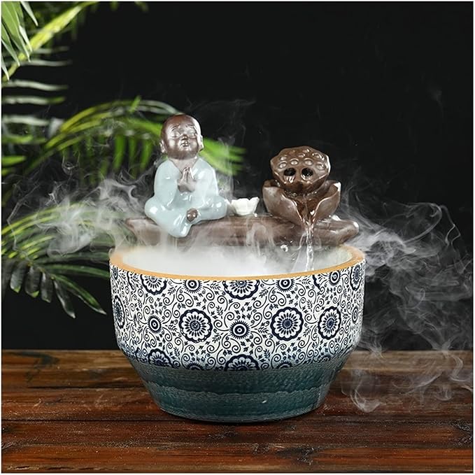 Fish Tank Aquarium Ceramic Fish Tank Home Living Room Circulation Flow Water Fish Tank Feng Shui Lucky Ornament Balcony Goldfish Bowl Fish Tank Glass Fish Tank(B)