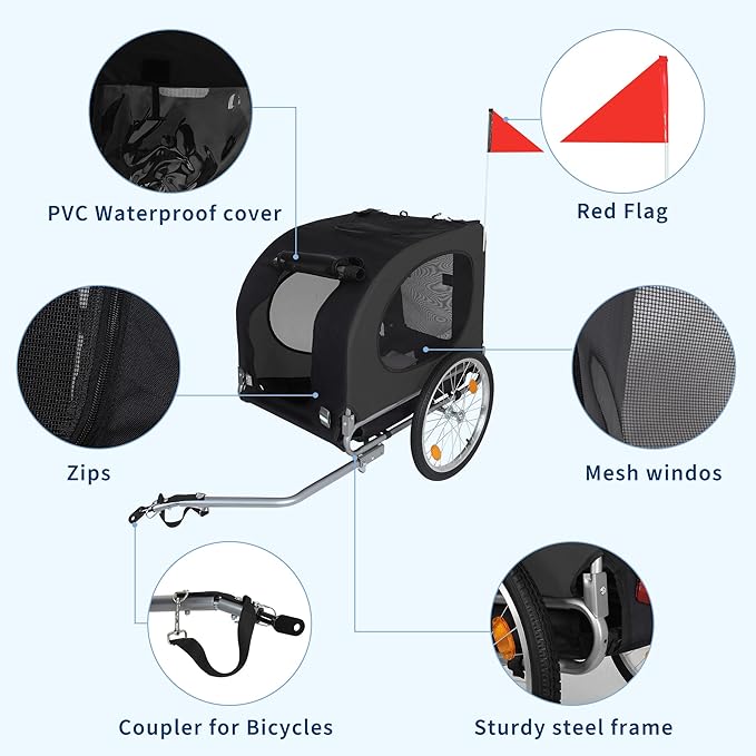 Bicycle Dog Carrier - 88Lbs Capacity Pet Bike Trailer with 19" Air Tires,Foldable Dog Trailer for Bike | with 600d Durable Waterproof Oxford Cloth | Universal Coupler | for Medium/Large Pets