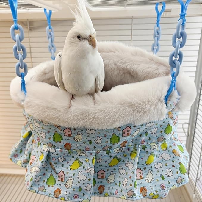 2 in 1 Warm Bird Carrier Bag, Bird Hammock Bed for Cage, Winter Travel Bag, Portable Parrot Outing Bag for Lovebird, Budgie, Conure, Quaker, Small Medium Birds (Purple,Large)