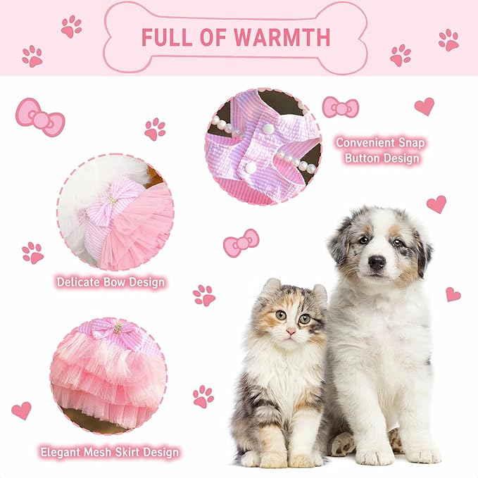 Dog Dresses, Fashion Pet Dog Clothes, Striped Mesh Puppy Dogs Princess Dresses (Purple/Pink(4pack), Small)