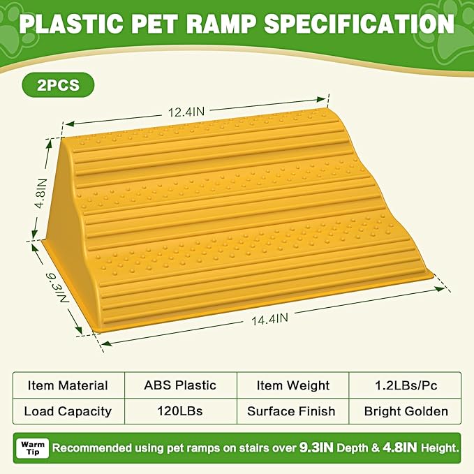 Moderate 3-Step Stair Ramp for Aged & Injured Pets, Lightweight Pet Ramp with Non-Slip Surface for Small Size Dogs Cats, Dog Wedge Ramp for Stairs/Staircases(120LBs Loading, 4PCS)