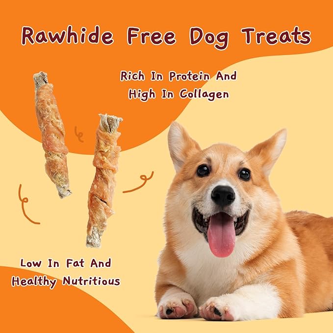 Jungle Calling Dog Treats, High Protein Dog Chewy Treats Health Teeth and Coat, Chicken Wrapped Cod Skin Sticks, Rawhide-Free Cod Fish Skin Snacks for Dogs, 10.6 oz
