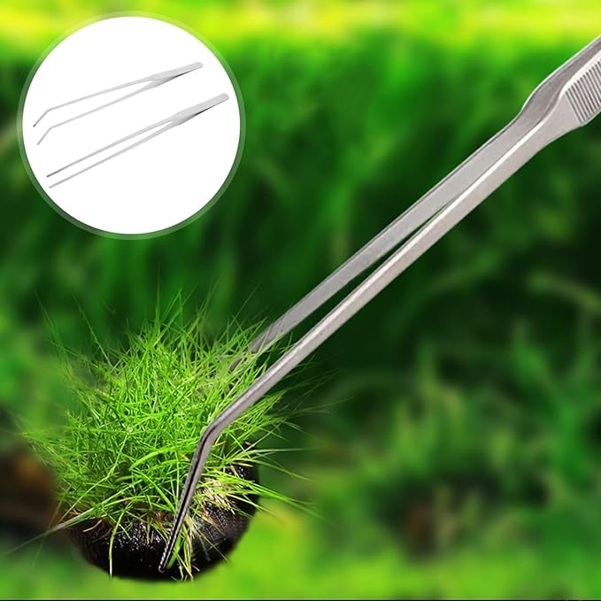 Mipcase 2pcs Stainless Steel Aquarium Plant Tweezers Curved and Straight Design for Easy Aquatic Pruning and Water Planting Fish Tanks