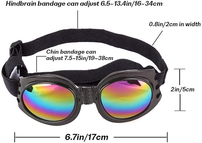 Dog Goggles Dog Sunglasses Adjustable Strap for Waterproof Windproof UV Protection Sunglasses for Pet, for Go Out Travel Skiing Swim (Black)