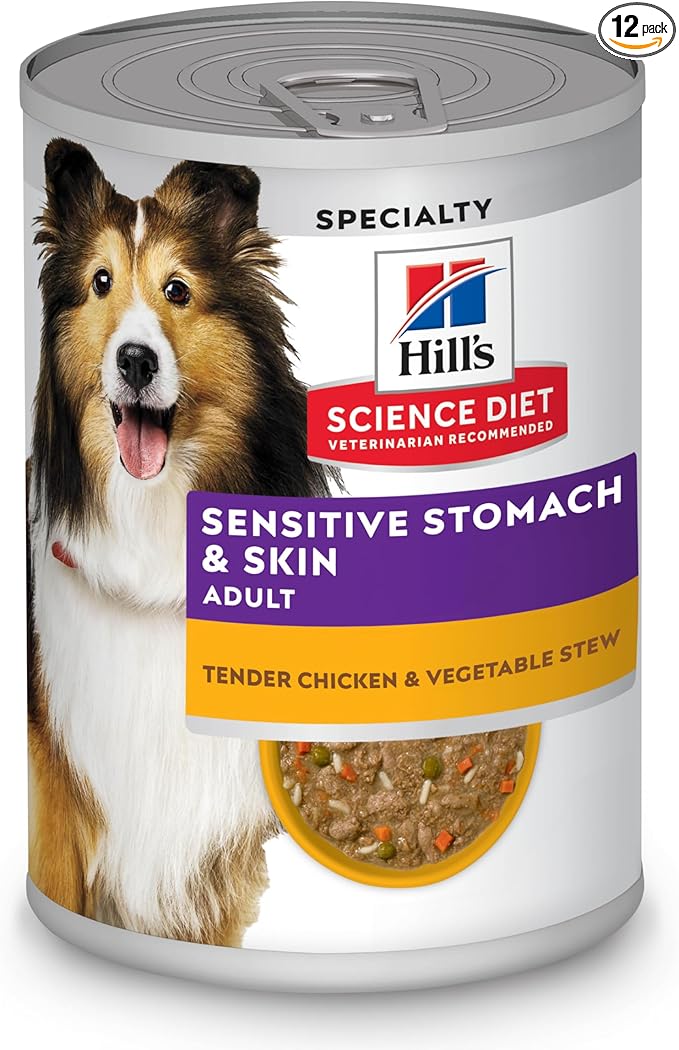 Hill's Science Diet Adult Sensitive Stomach & Skin Wet Dog Food, Chicken & Vegetable Stew, 12.5 oz. Cans, 12-Pack