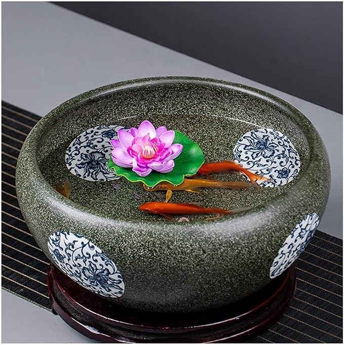 Fish Tabk Ceramic Goldfish Bowl Fish Tank Hand-Painted Desktop Large Lucky Turtle Tank Narcissus Lotus Pot Tank Aquarium Starter Kits Cool Fish Tank(Color:E,Size:32cm)