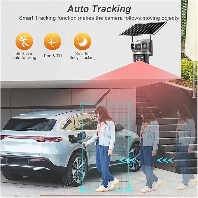 for Outdoor Camera Battery CCTV Monitor 4G SIM Card Network IP Security Pet Camera Motion Detection 3 Screen PTZ Camera(WiFi CCTV 64G Card)