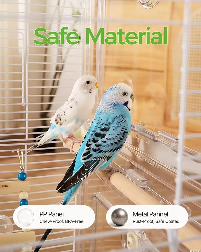 Clear View Bird Cage, Indoor & Travel Small Birdcage for Parakeet, Parrot, Budgies, Cockatiels, Canary |Easy Clean Safe Materials (White, Small)