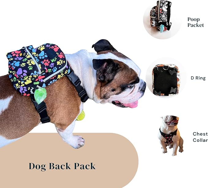 PawLook Dog Backpack to Wear with Chest Harness Self Carrier dogbag with Additional Pocket for Poop Bag Anti Slip Stylish Dog Bag for Your pet Street Smart Serie Pawsup Orange Small