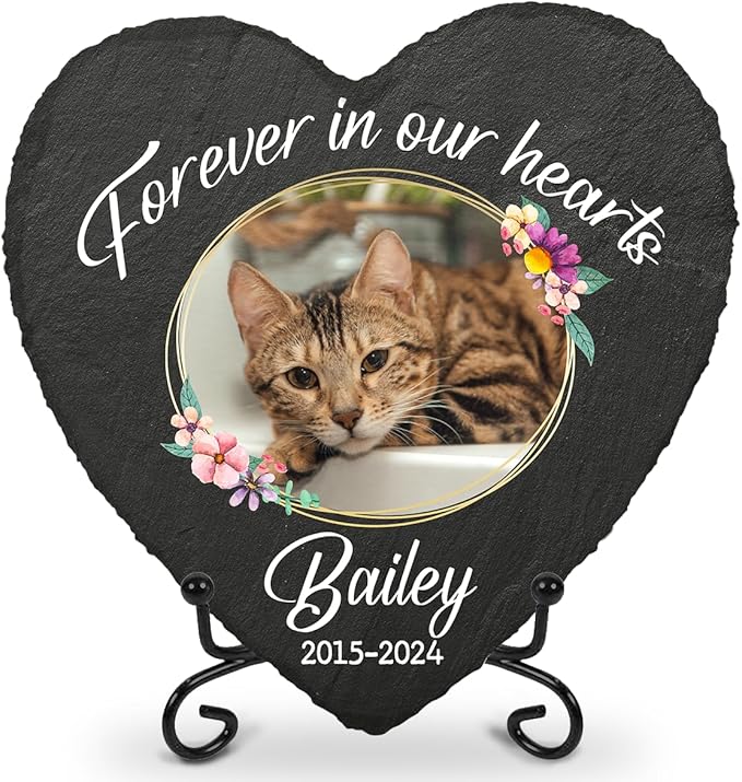 DOPTIKA Forever in Our Hearts, Cat Memorial Gifts for Loss of Cat, Personalized Cat Memorial Stones with Photo, Pet Memorial Stone for Cats, Pet Sympathy Gift, Bereavement Gifts for Loss of Pet