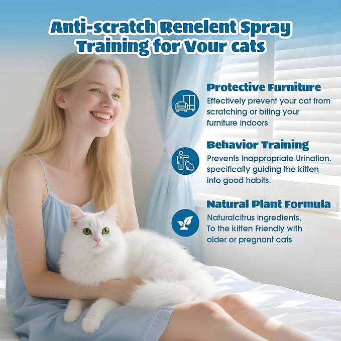 Cat Deterrent Spray - Indoor & Outdoor Cat Repellent, Stops Cats from Scratching Furniture, Carpets, Sofas, Curtains and Urine Marking - Effective Anti-Scratch Training Aid (Blue)