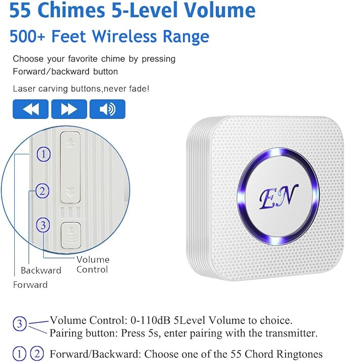 EverNary Dog Door Bell Wireless Doggie Doorbells for Potty Training with Waterproof Touch Button Dog Bells 1 Receiver and 4 Transmitters, White