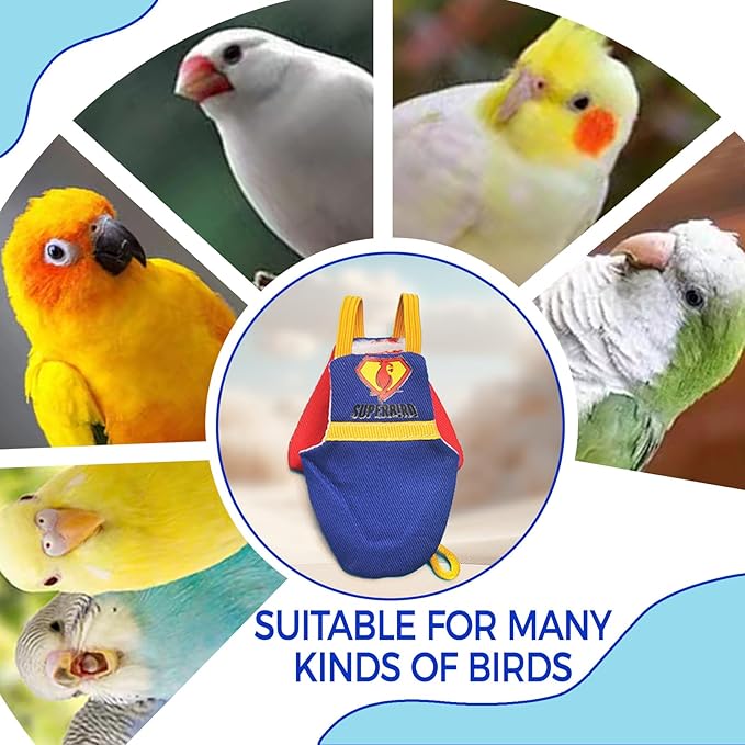 Bird Diaper Cockatiel Clothes Flight Suite, Reusable Parrot Nappy with Waterproof Inner Layer (Blue-S)