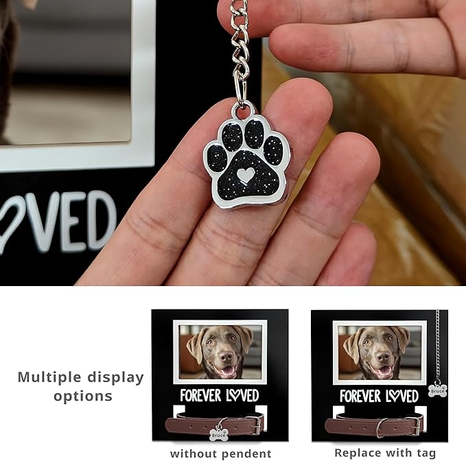 MYPAWLETS Pet Collar Memorial Frame with Pawprint Charm,Dog Memorial Gifts,Loss of Dogs Sympathy Gift,Remembrance Picture Frame for Cat & Dog Collars-L Black
