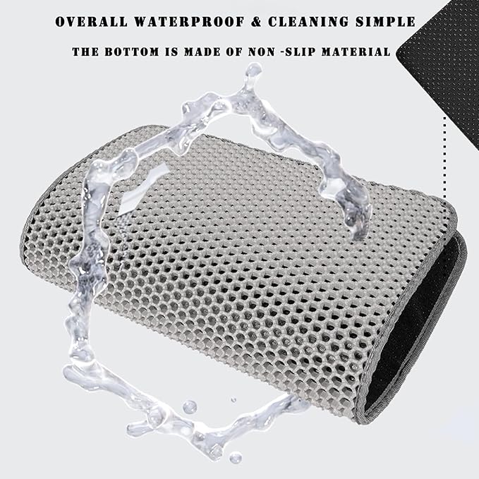 HCY&WLD Cat Litter Mat, 45x26 Inch Extra Large&Long Double Layer Cat Litter Box Mat, EVA Non-Slip, Waterproof Urine Proof Cat Litter Catcher Mat, Easy Clean Scatter Control (45x26 Inch, Black)
