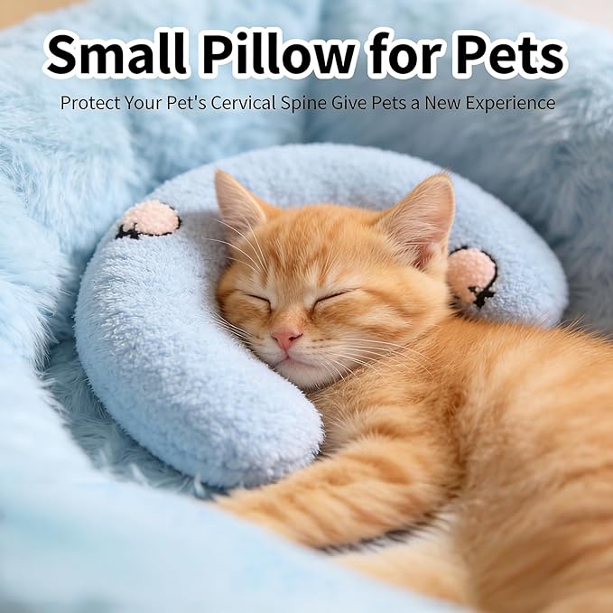 TJE Pet Calming Pillow Soft Plush Washable - Neck Support, Anxiety Relief, Joint Comfort for Small/Medium/Large Dogs & Cats (Blue Semicircle)