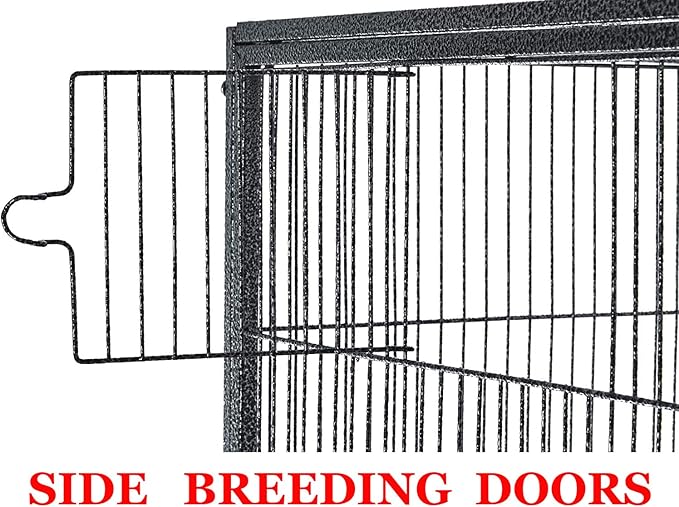 54" Large Wrought Iron Metal Bird Flight Breeder Cage with Side Breeding Nest Doors with Removable Rolling Stand