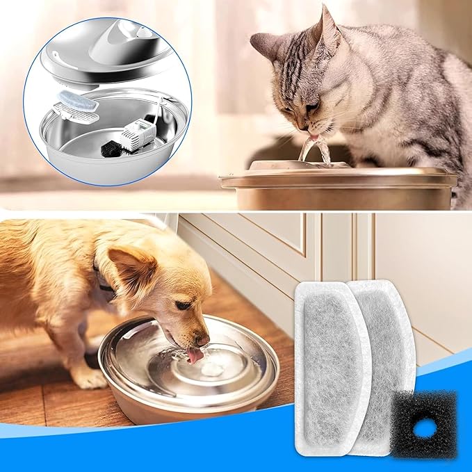 Cat Water Fountain Filter Replacement, 6 Pack Cat Fountain Filters & 3 Pack Replacement Pre-Filter Sponges for D30 Automatic Cat Fountain, Compatible with ORSDA D30 67oz/2L Pet Water Fountains