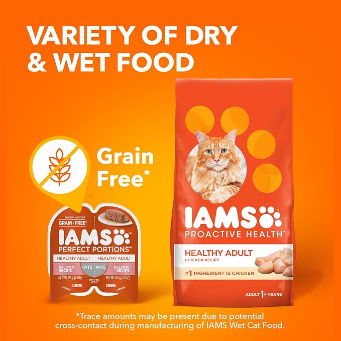 IAMS Perfect Portions Sensitive Digestion & Skin Wet Cat Food Pate, Adult Grain Free Pate, Turkey Recipes, (24) 2.6 oz. Twin-Pack Trays