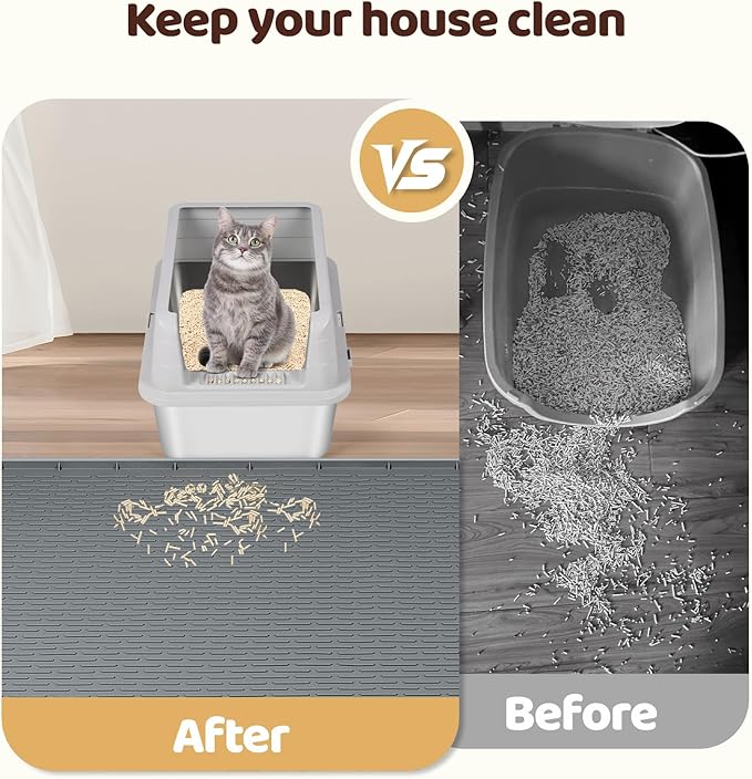 Cat Litter Mat, XXL Extra Large 50" x 35" Silicone Mat Litter Trapping Mat for Scatter Control, Soft on Kitty Paws, Easy to Clean (Dark Grey)