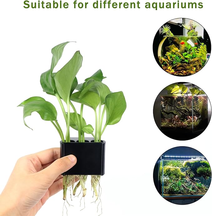 3 Holes Upgraded Aquatic Plant Cup Aquarium Plant Holder for Tank,Aquascape Accessories Decorations- Black 4 Pcs