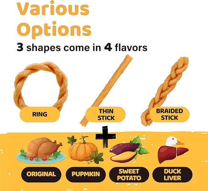 iPaw Turkey Dog Treats, All Natural Human Grade Dog Treat, Suitable for Training chew, US Sourced Raw Material, Hypoallergenic, Rawhide Alternative, Braided Stick (Pumpkin)