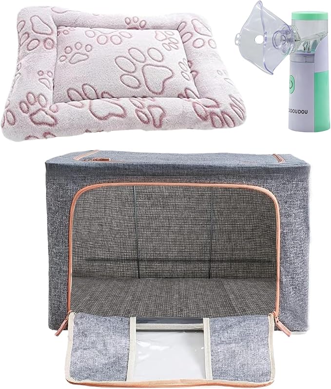 Pet Oxygen Chamber, Pet Incubator, Small Animal Nebulizer Box, Pets Delivery & Feeding with Padded Cotton, Pets Nebulizer Accessories for Dogs, Cats, Puppies, Kittens(100L)