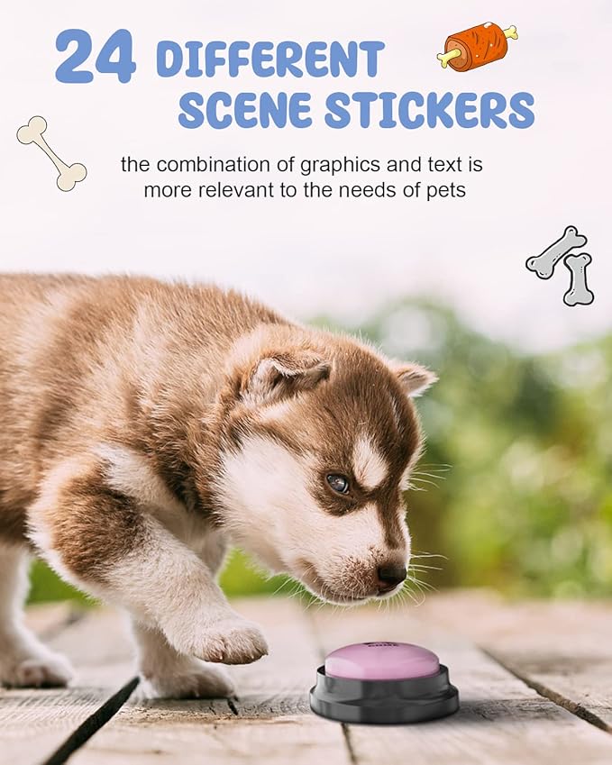 Dog Buttons for Communication, 8 Pcs Dog Talking Button Set, 30s Recordable Voice Pet Buzzer Training Buttons, Speaking Button for Dogs with Waterproof Anti-Slip Dog Button Mat and 48 Scene Stickers